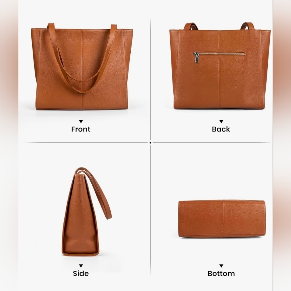 Genuine Leather Tote Bag with Laptop Compartment - Picture 6 of 15